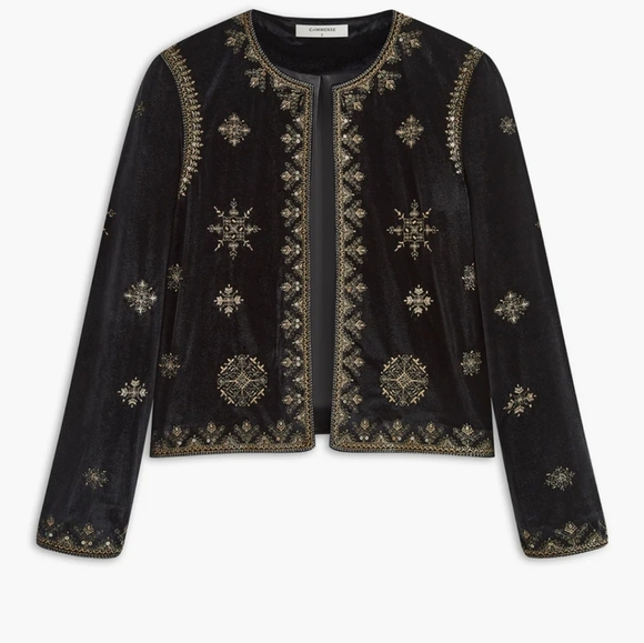 CHRISTIAN SIRIANO NY Black velvet Metallic embroidered details. Size Small NWT - Picture 3 of 16